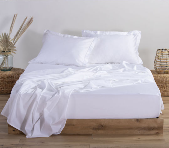 Nef-Nef Homeware Elements Σεντόνι King Size με Λάστιχο 180x200+35εκ. White