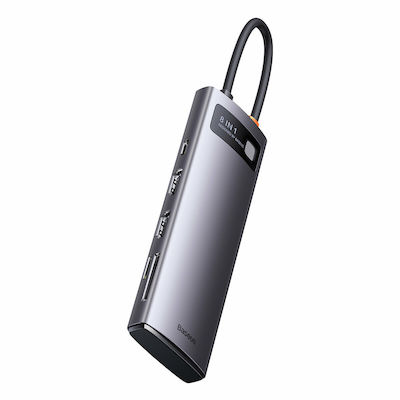 Baseus Metal Gleam Series 8-in-1 USB-C Stație de andocare cu HDMI 4K PD Ethernet Argint