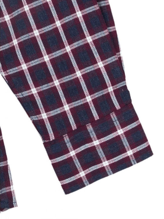 Long Sleeve Flannel Checked Shirt Navy Blue/Bordeaux