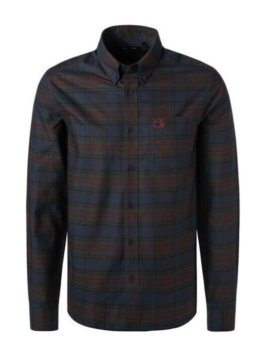 Long-sleeved Cotton Shirt Checked Navy Blue