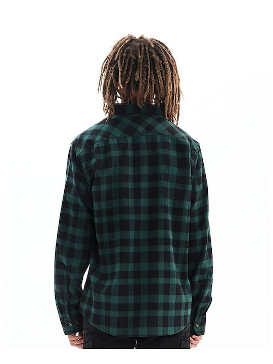 Basehit Men's Shirt Long Sleeve Flannel Checked Green / Black