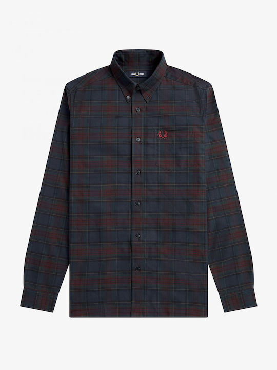 Long-sleeved Cotton Shirt Checked Navy Blue
