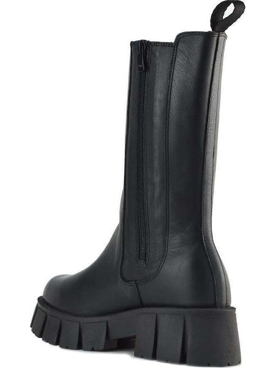 Leder Damen Chelsea Stiefeletten mit mittlerem Absatz Schwarz