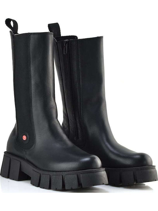 Leder Damen Chelsea Stiefeletten mit mittlerem Absatz Schwarz