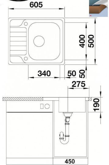 Blanco Dinas 45 S Mini 525122 Drop-In Sink Inox Brushed W60.5xD50cm Silver
