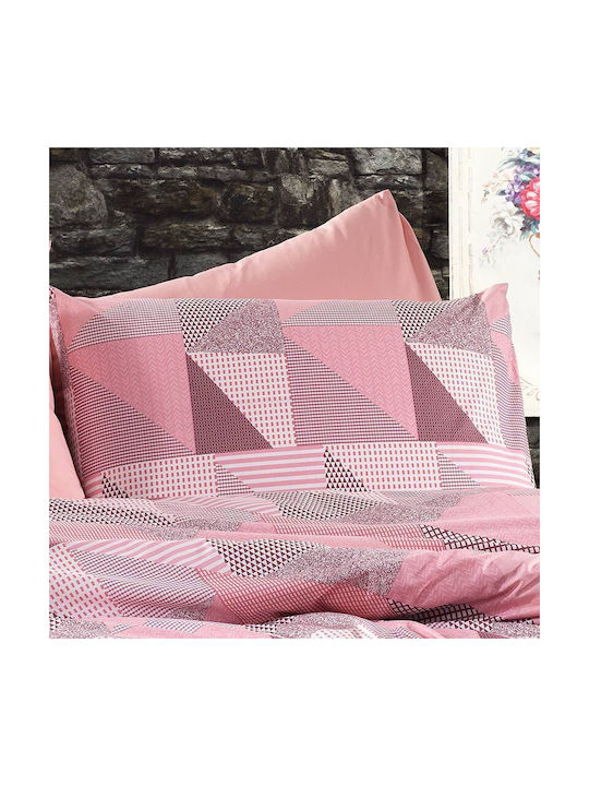 Dimcol Geometrical Față de Pernă Flanel cu plic de acoperire 331 Roz - Somon 50x70cm.