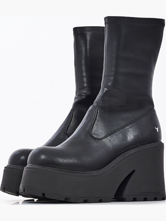 Found Leather Women's Ankle Boots with High Heel Black