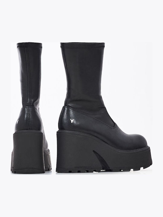 Found Leather Women's Ankle Boots with High Heel Black