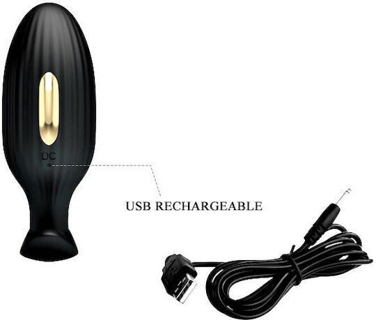 Pretty Love Jefferson Electric Shock 12 Functions Vibrating Butt Plug Anal Plug with Vibration Black 9.2cm