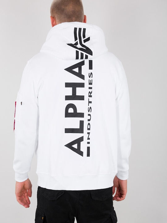 Alpha Industries Men's Sweatshirt Jacket with Hood and Pockets White