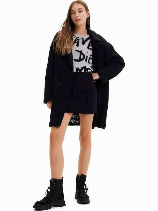 London Women's Black Coat with Buttons