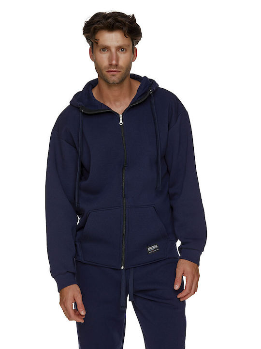 Bodymove -06 Men's Sweatshirt Jacket with Hood and Pockets Navy Blue