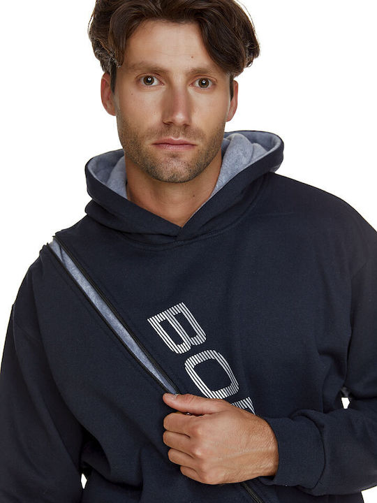 Bodymove Herren Sweatshirt mit Kapuze und Taschen Marineblau