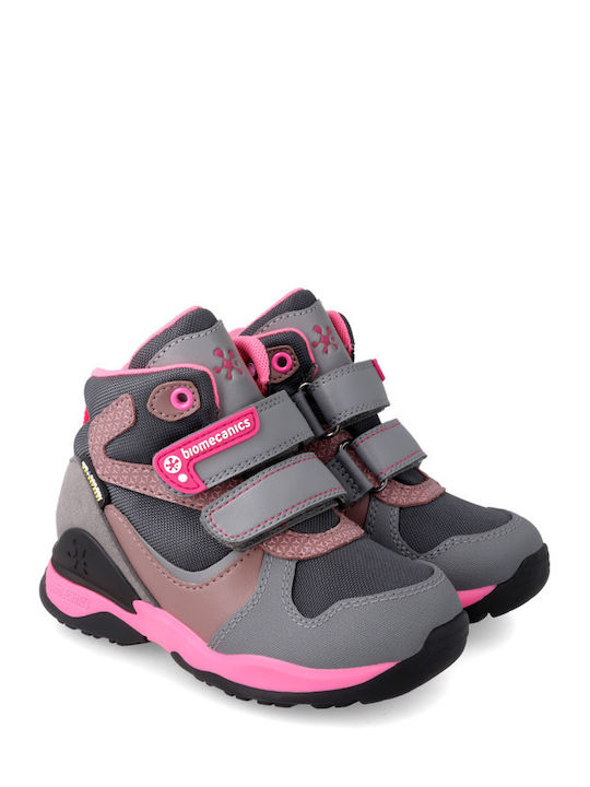 Anatomical Leather Kids Snow Boots with Velcro Pink