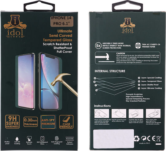 Idol 1991 Premium Semi Curved 0.30mm Full Glue Privacy Full Face Tempered Glass Μαύρο (iPhone 14 Pro)