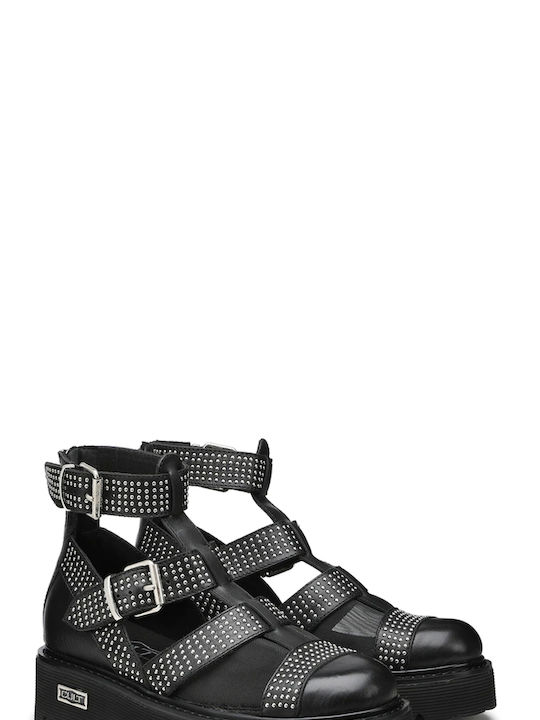 Cult Leather Women's Flat Sandals In Black Colour