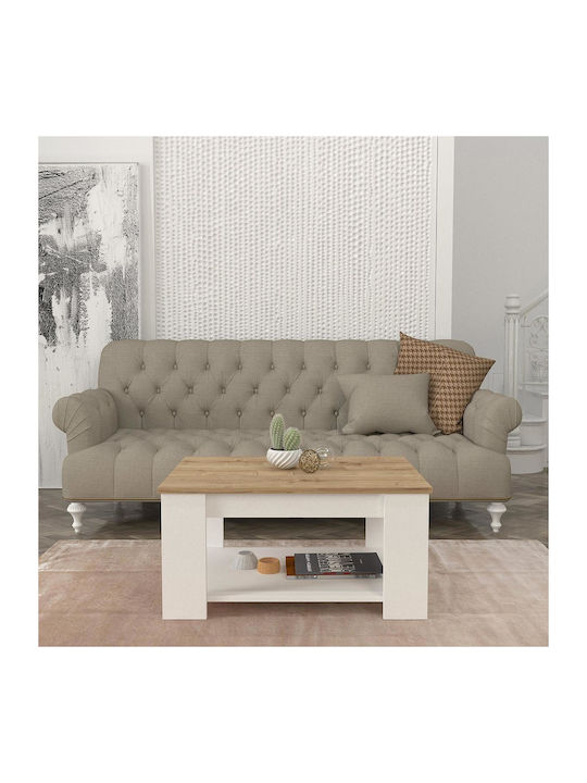 Masa Centrală Rectangulară Alden Din Lemn Alb / Natural L90xL60xÎ42cm