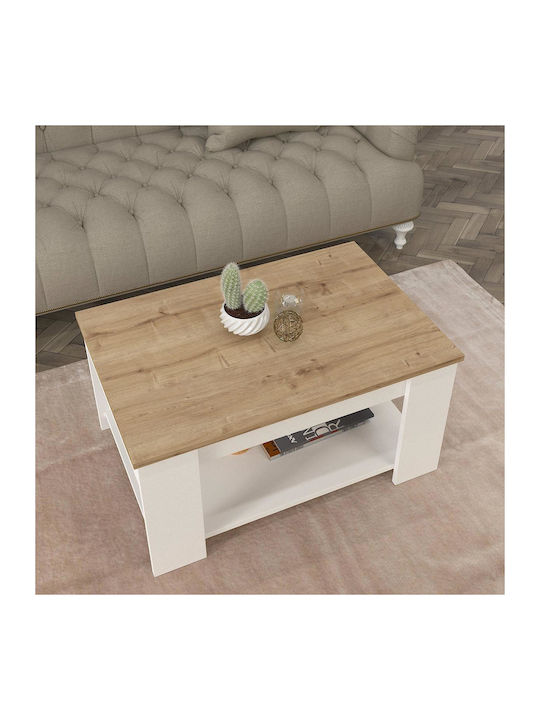 Masa Centrală Rectangulară Alden Din Lemn Alb / Natural L90xL60xÎ42cm