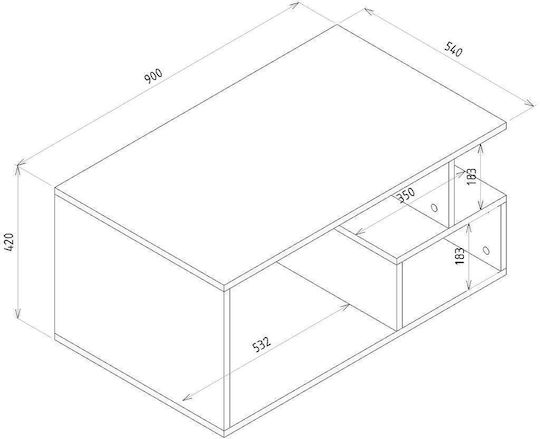 Rectangular Central Coffee Table Drake Wooden Walnut / Black M90xW54xH42cm