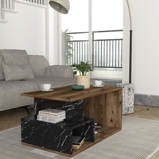 Rectangular Central Coffee Table Drake Wooden Walnut / Black M90xW54xH42cm