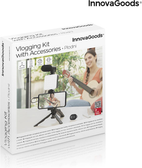 InnovaGoods Selfie Stick Τρίποδο Κινητού Bluetooth με Φωτισμό Μαύρο