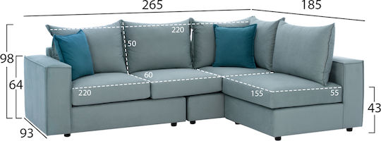 Monza Ecke Sofa mit Umkehrbarer Winkel in Pistazie / Petrol Blau 265x195x98cm