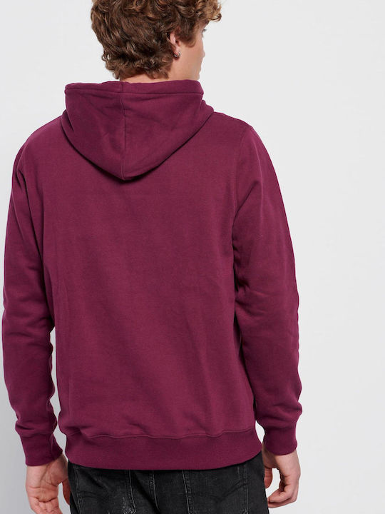 Funky Buddha Herren Sweatshirt mit Kapuze und Taschen Burgundisch