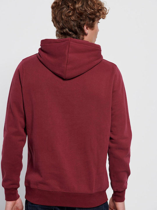 Funky Buddha Herren Sweatshirt mit Kapuze und Taschen Burgundisch