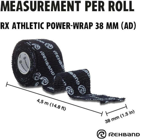 Rehband RX Athletic Power-Wrap Hookgrip Tape Ελαστικές Αυτοκόλλητες Αθλητικές Ταινίες 3.8cm x 4.5m Μαύρες 3τμχ
