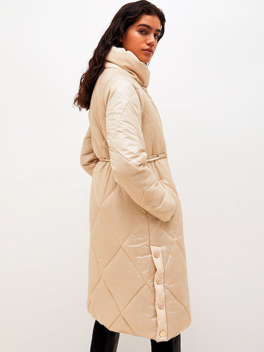 Women's Long Puffer Jacket for Winter Beige