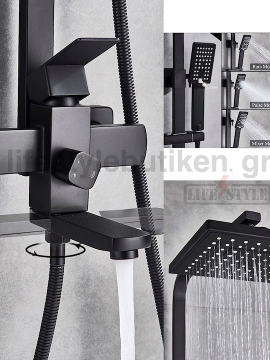 Naron Ρυθμιζόμενη Στήλη Ντουζ με Μπαταρία 124cm Μαύρη