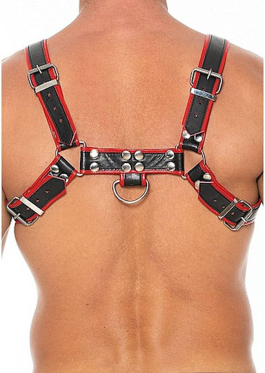 Shots Ouch Chest Bulldog Leather Harness Black / Red