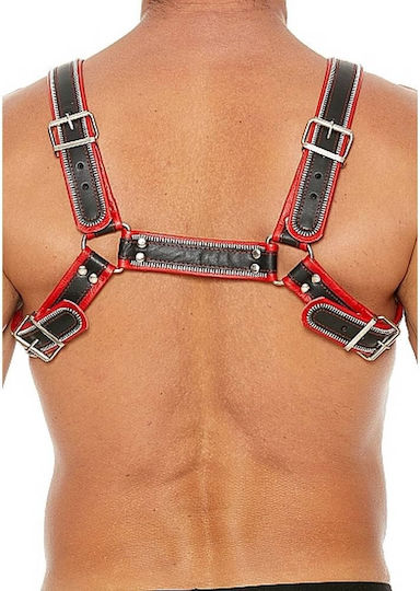 Shots Ouch Z Series Chest Bulldog Leather Harness Black / Red