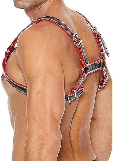 Shots Ouch Z Series Chest Bulldog Leather Harness Black / Red