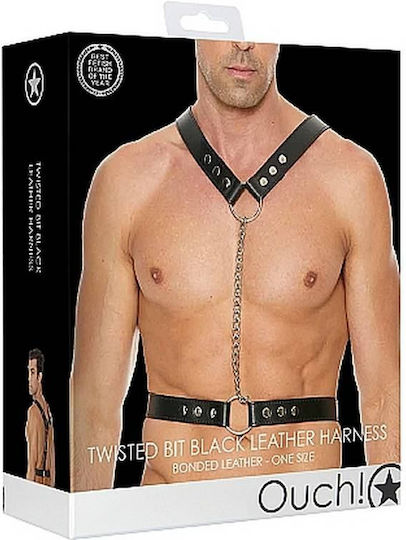 Shots Ouch Twisted Bit Leather Harness Black