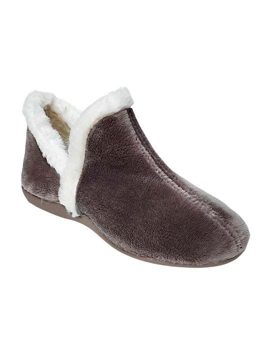 Parex Closed-Back Women's Slippers with Fur In Gray Colour