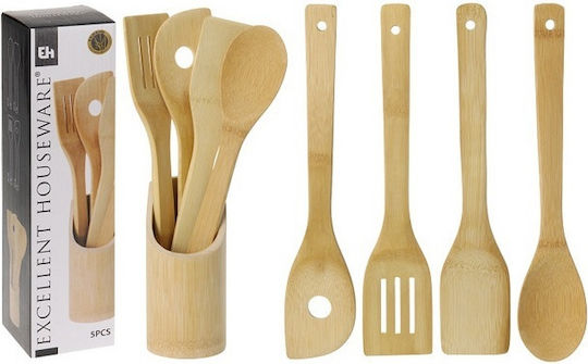 Inart Σετ Bamboo Kochutensilien Braun