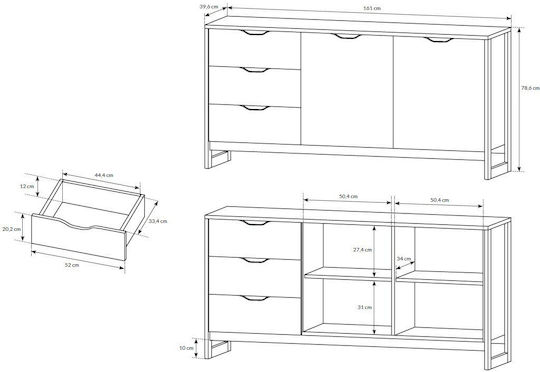 Sideboard Arden Holz mit Schubladen Sandgrau / Matera 161x39.6x78.6cm