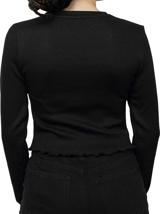 Only Damen Crop Top Langärmelig Schwarz