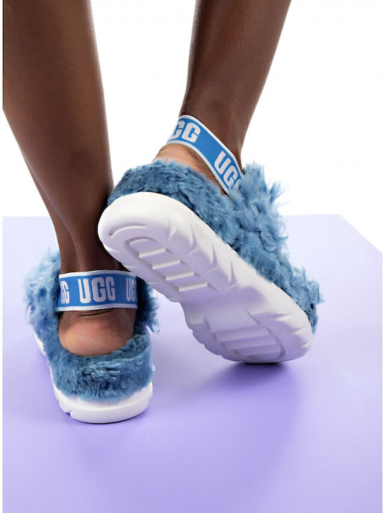 Fluff Sugar Women's Flat Sandals Flatforms in Blue Color