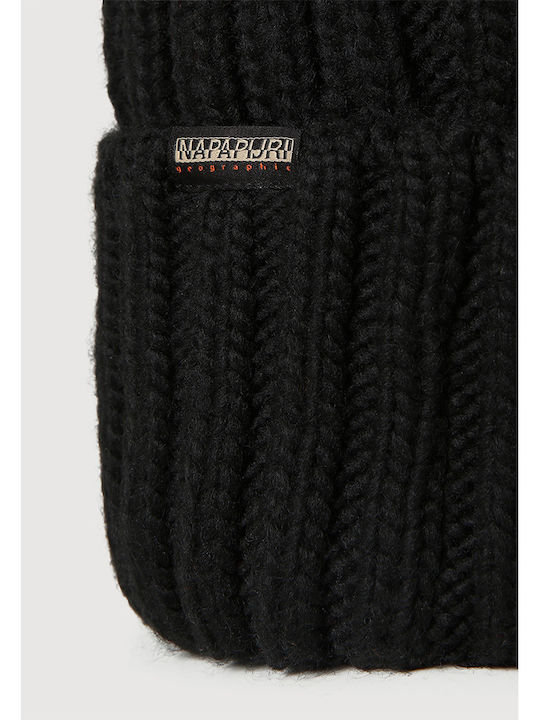 Fea 2 Pom Pom Beanie Beanie with Rib Knit in Black color