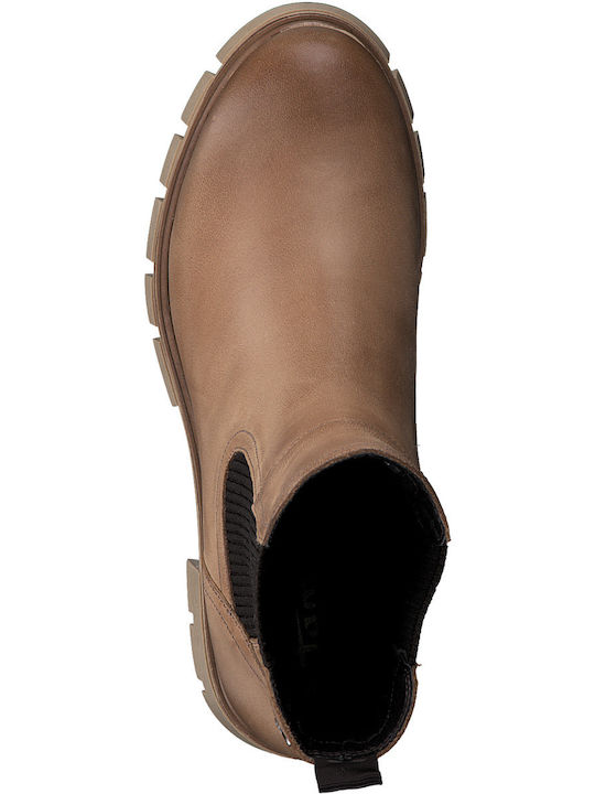 Leather Women's Chelsea Boots with Medium Heel Beige