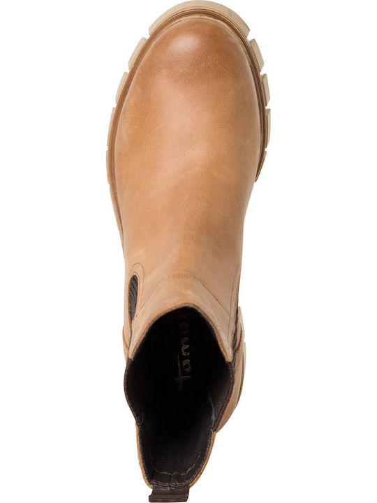Leather Women's Chelsea Boots with Medium Heel Beige