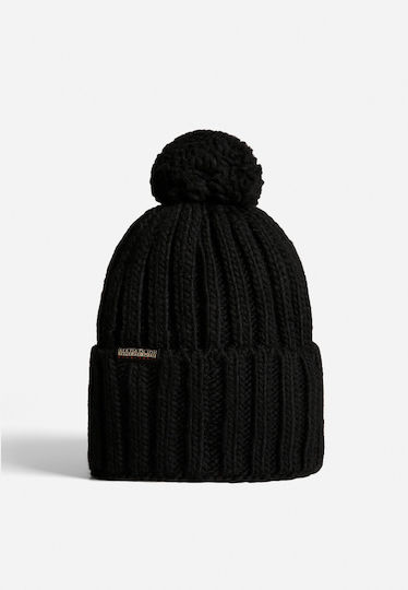 Semiury Pom Pom Beanie Unisex Beanie with Rib Knit in Black color