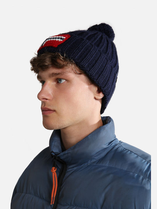 Napapijri Semiury NA4GKB Pom Pom Beanie Unisex Cap Ribbed In Navy Blue Colour