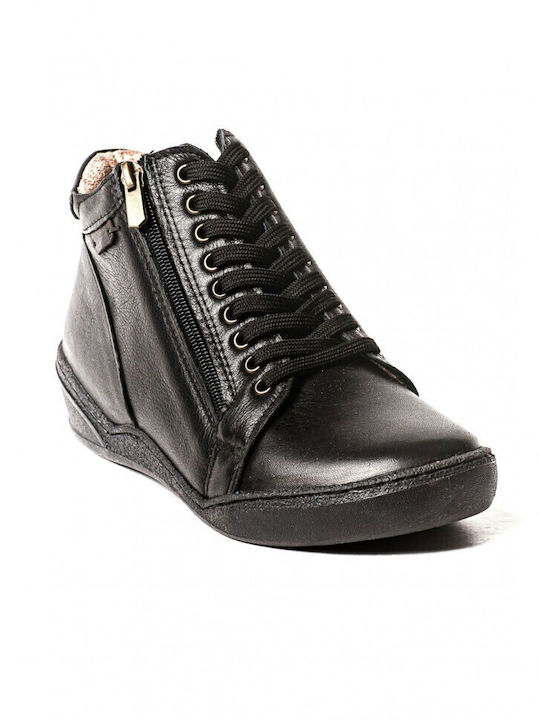19511 Ghete Dama De Piele Ankle Boots Cu Platformă Negre