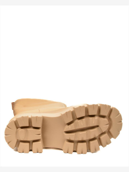 Vera Leather Women's Ankle Boots with Medium Heel Beige