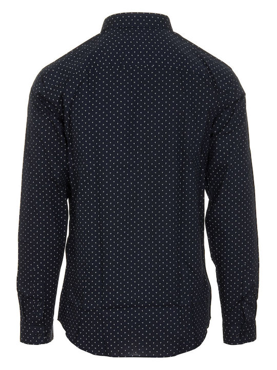 Jack & Jones Cămașă Bărbătească Cu mânecă lungă Polka Dot Albastru marin