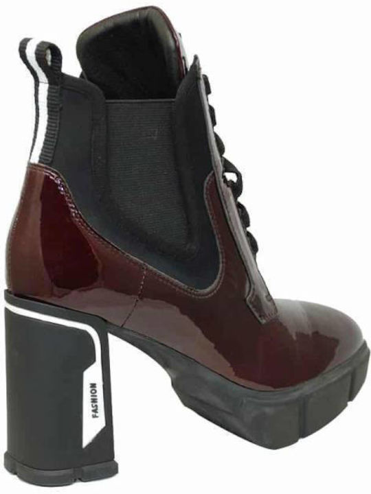 Leather Women's Ankle Boots with High Heel Burgundy