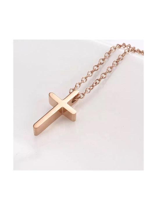 Γυναικείο κολιέ σταυρός Art 01352 ατσάλι 316L ροζ-χρυσό
